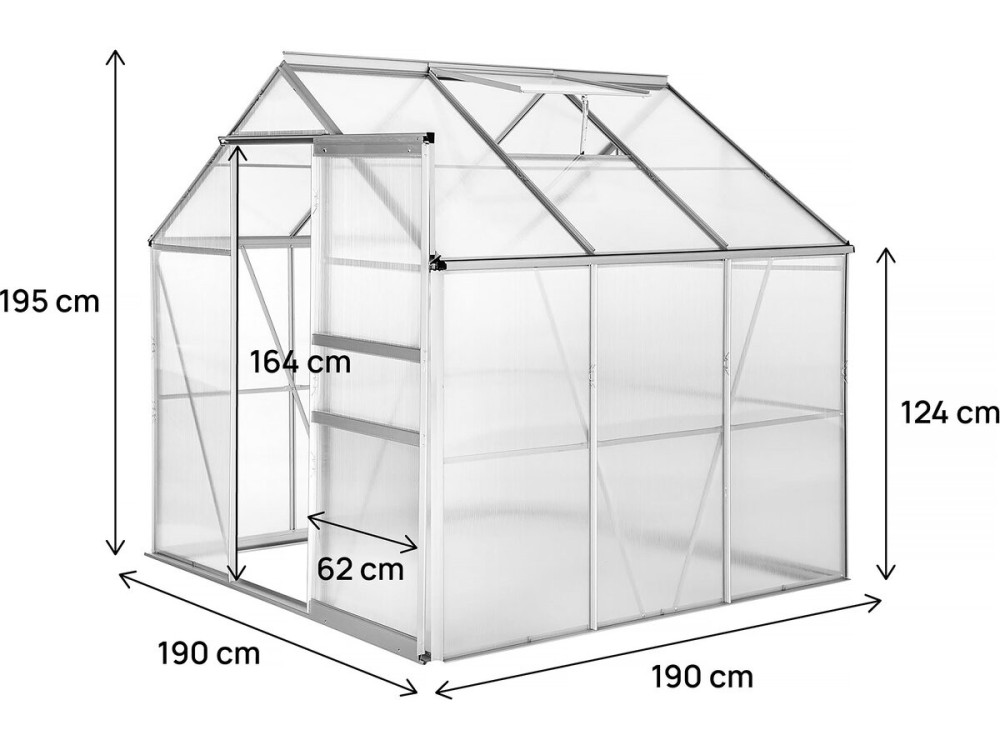 Gartengewächshaus aus Polycarbonat 190 x 190 x 195 cm "Basilikum" - 3,61 m² - Grau
