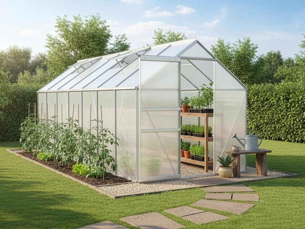 Gartengewächshaus aus Polycarbonat 430 x 190 x 195 cm "Basilikum" - 8,17 m² - Grau
