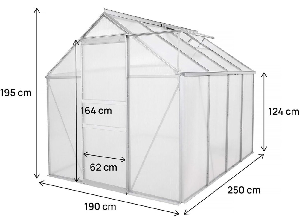Gartengewächshaus aus Polycarbonat 250 x 190 x 195 cm "Basilikum" - 4,75 m² - Grau