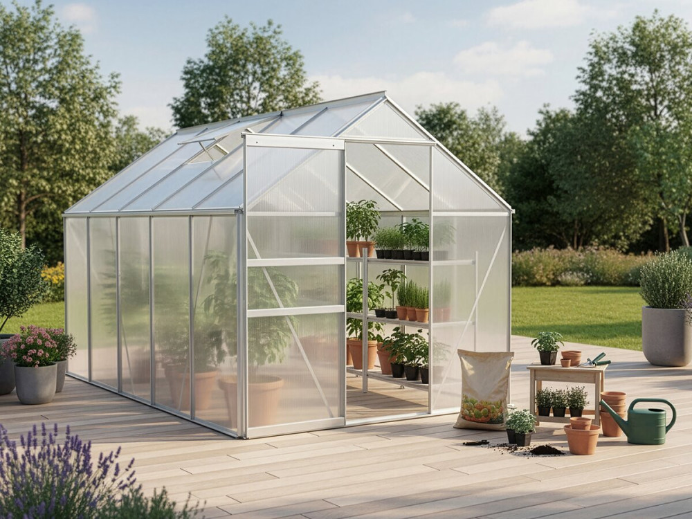 Gartengewächshaus aus Polycarbonat 310 x 190 x 195 cm "Basilikum" - 5,89 m² - Grau