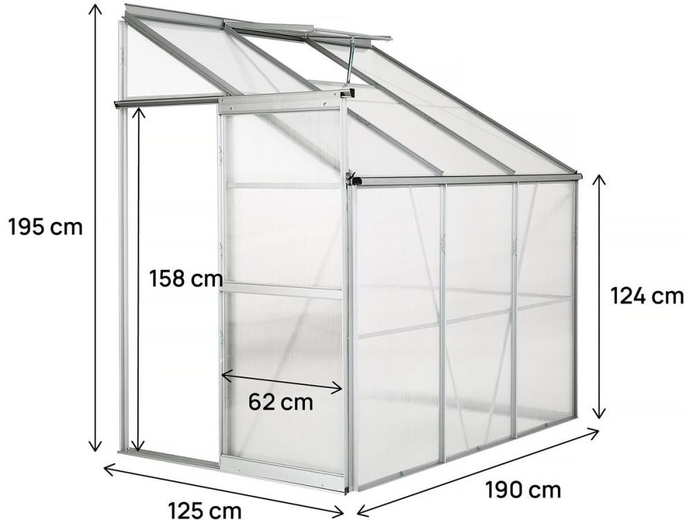 Polycarbonat-Anlehngewächshaus "Dill" 190 x 125 x 195 cm - 2,37 m²
