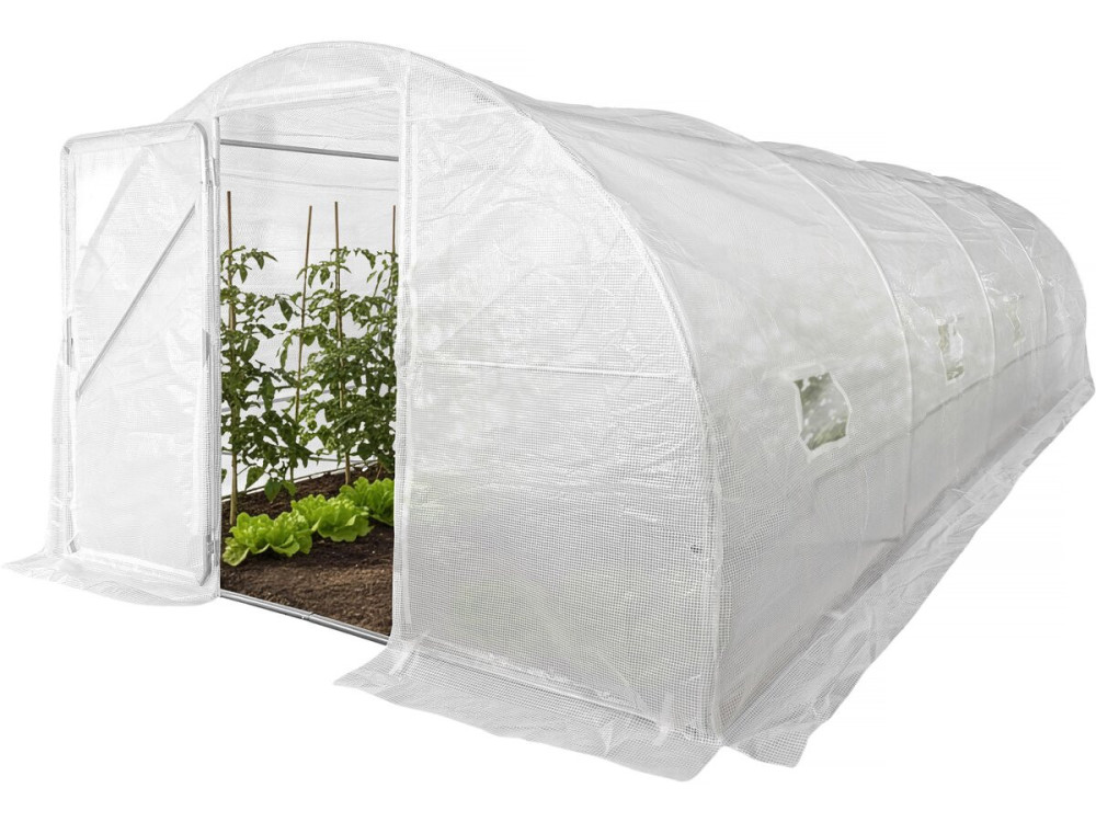 Tunnelgewächshaus mit Tür „Mimosa” 6 x 3 M – 180 g – 18 M² - Weiß