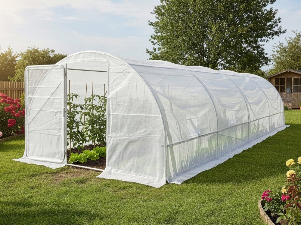 Tunnelgewächshaus mit Tür „Mimosa” 6 x 3 M – 180 g – 18 M² - Weiß