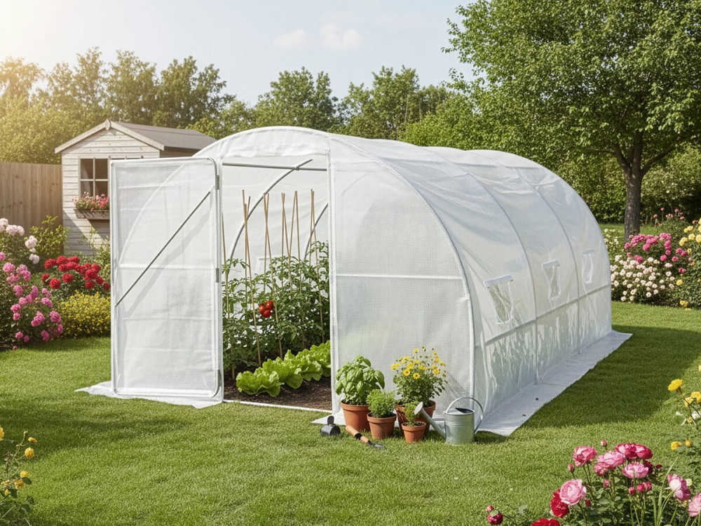 Tunnelgewächshaus mit Tür „Mimosa” 4 x 3 M – 180 g – 12 M² - Weiß
