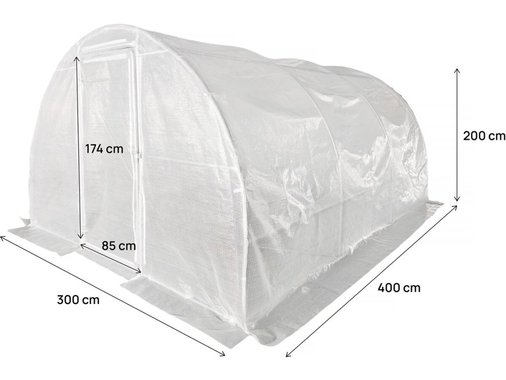 Tunnelgewächshaus mit Tür „Mimosa” 4 x 3 M – 180 g – 12 M² - Weiß