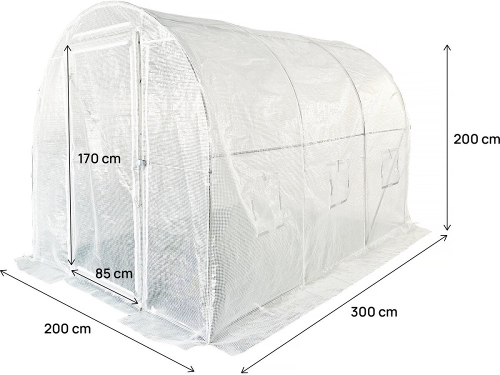 Tunnelgewächshaus mit Tür „Mimosa” 3 x 2 M – 180 g – 6 M² - Weiß