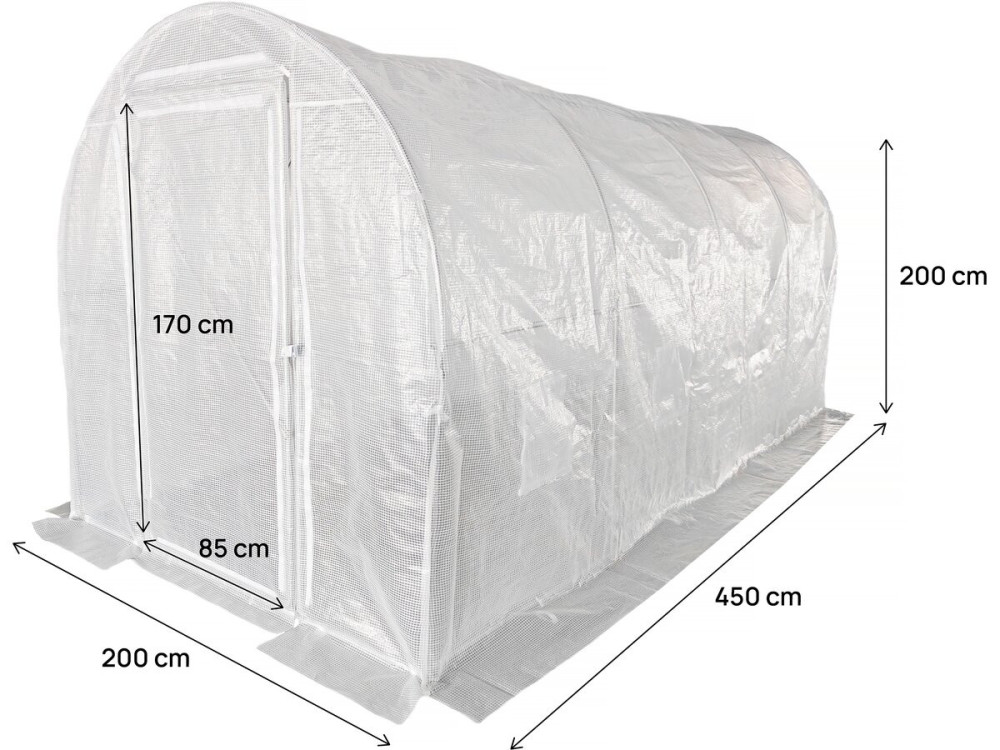 Tunnelgewächshaus mit Tür „Mimosa” 4,5 x 2 M – 180 g – 9 M² - Weiß