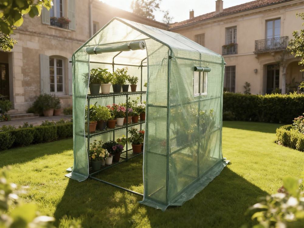 Garten-Tomatengewächshaus mit Regalen „Lys“ – 2,04 M² – 130 g – Grün
