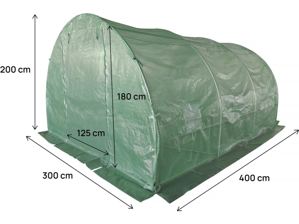 Tunnelgewächshaus für den Garten „Lys“ – 4 x 3 M - 12 M² - 140 g – Grün