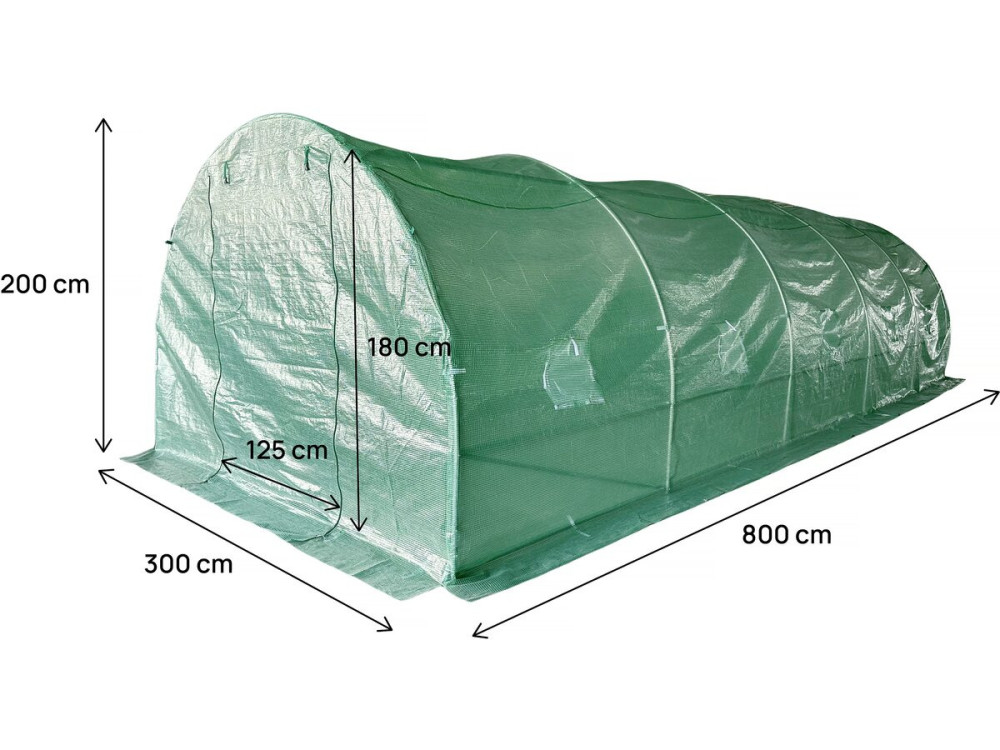 Tunnelgewächshaus für den Garten „Lys“ – 8 x 3 M - 24 M² - 140 g – Grün