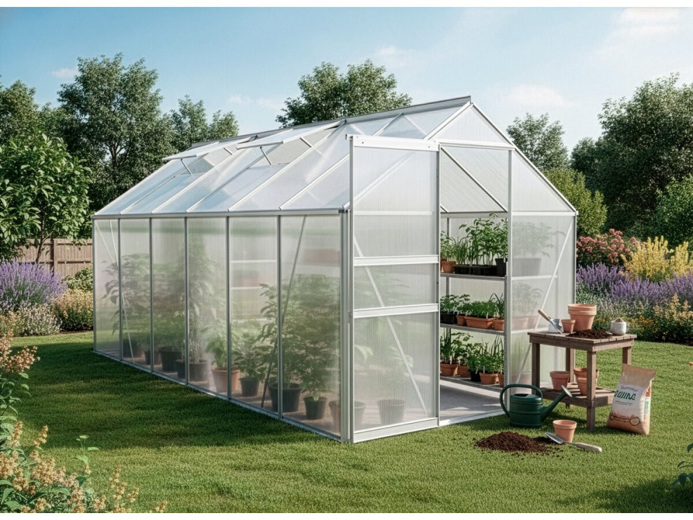 Sockel aus verzinktem Stahl für Gartengewächshaus "Basilikum" - 7,03 m² - Grau