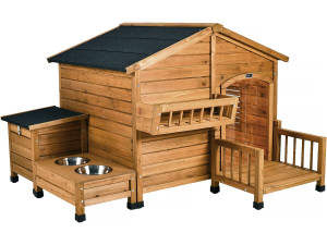 Hundehütte aus Holz mit Futternapf und Aufbewahrungsbox "Rusty" - 151 x 138 x 100 cm - Braun