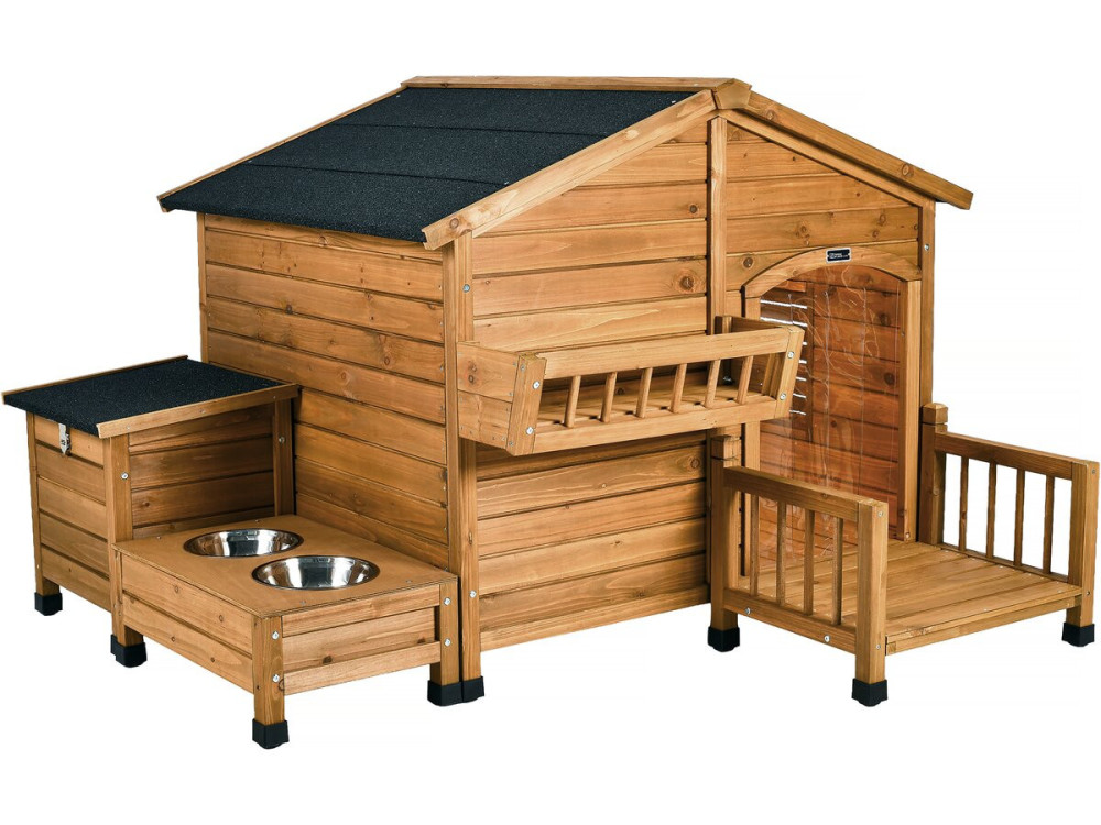 Hundehütte aus Holz mit Futternapf und Aufbewahrungsbox "Rusty" - 151 x 138 x 100 cm - Braun