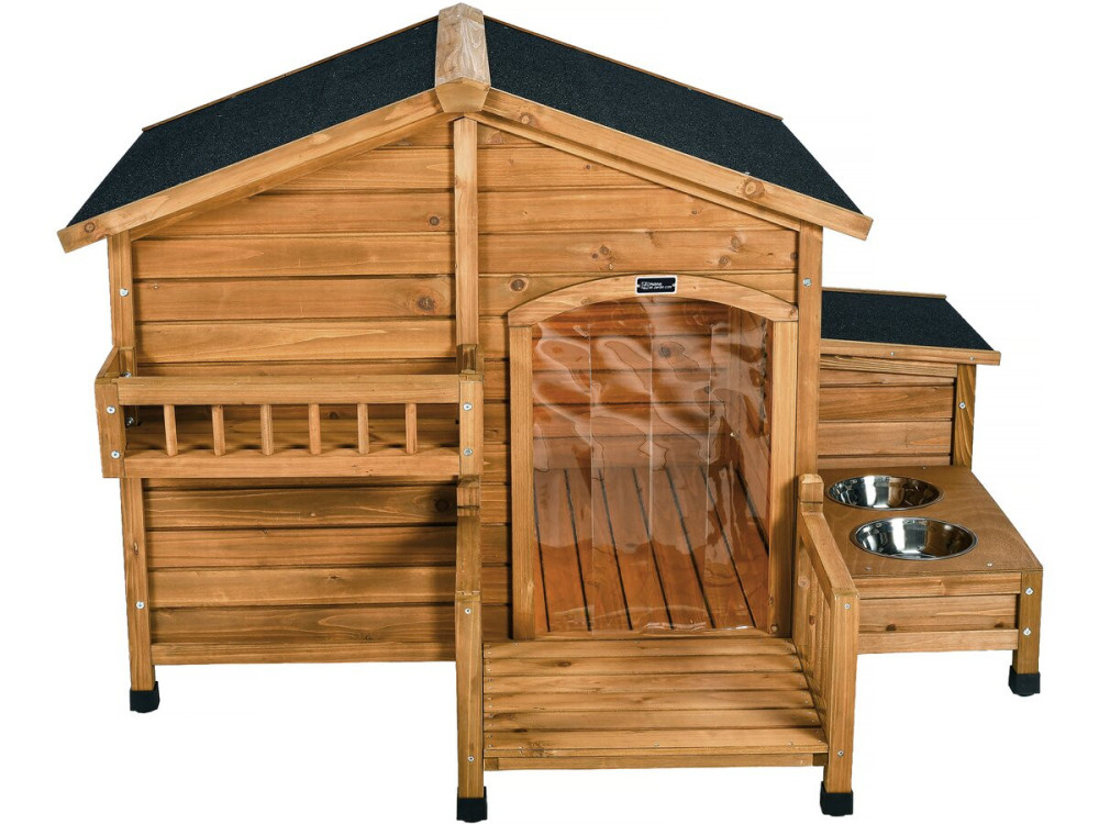 Hundehütte aus Holz mit Futternapf und Aufbewahrungsbox "Rusty" - 151 x 138 x 100 cm - Braun
