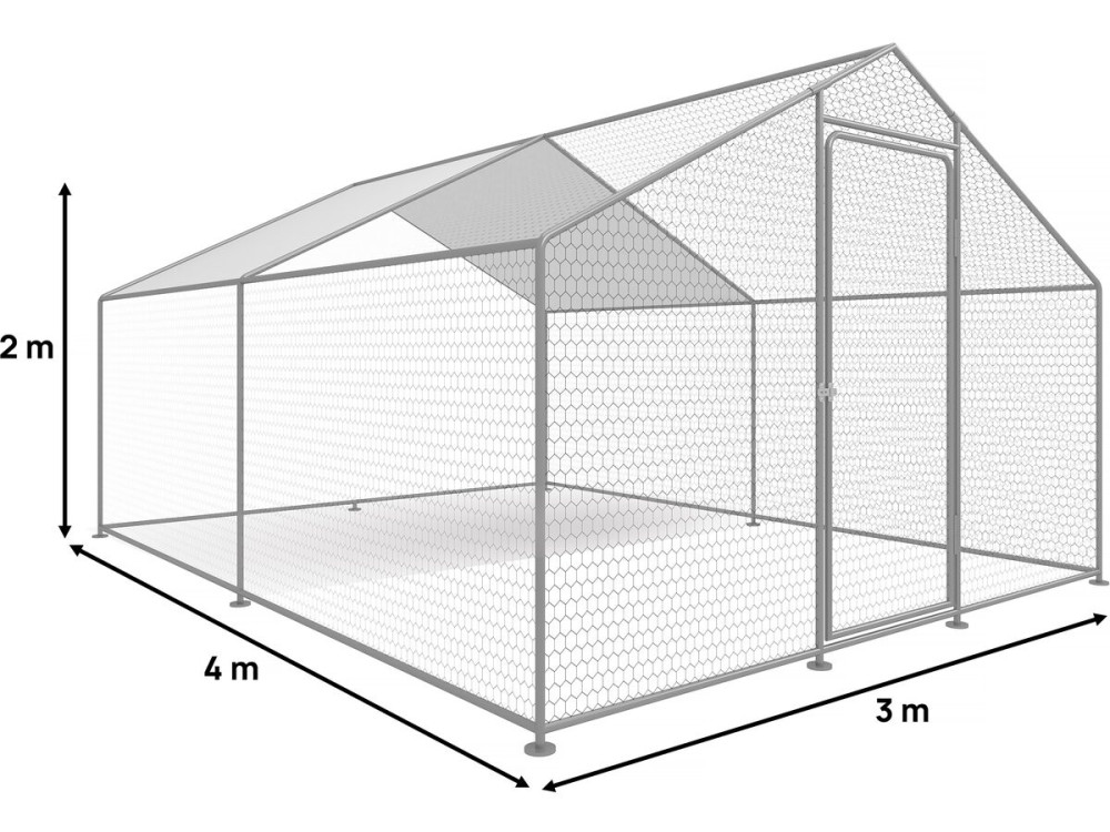 Hühnergehege 12 m² mit Maschendrahtzaun 4 x 3 x 2 m aus verzinktem Stahl