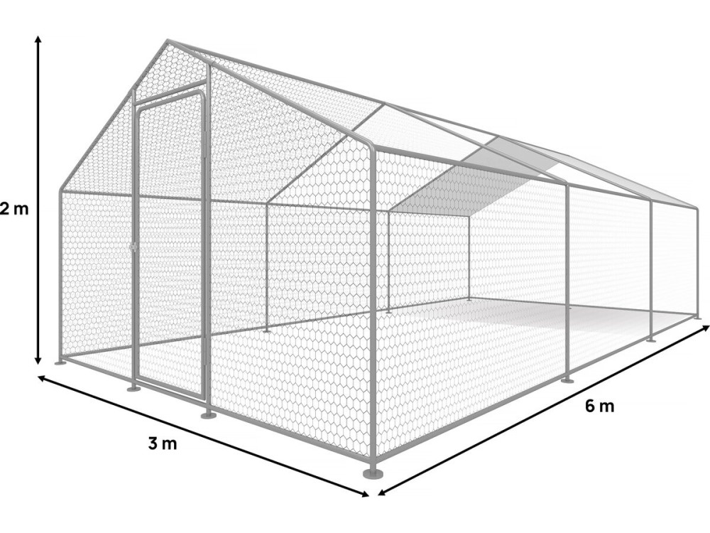 Hühnergehege 18 m² mit Maschendrahtzaun 6 x 3 x 2 m aus verzinktem Stahl