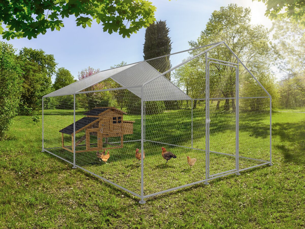 Hühnergehege 9 m² mit Maschendrahtzaun 3 x 3 x 2 m aus verzinktem Stahl