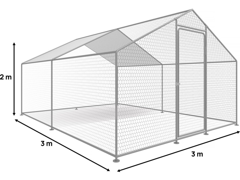 Hühnergehege 9 m² mit Maschendrahtzaun 3 x 3 x 2 m aus verzinktem Stahl