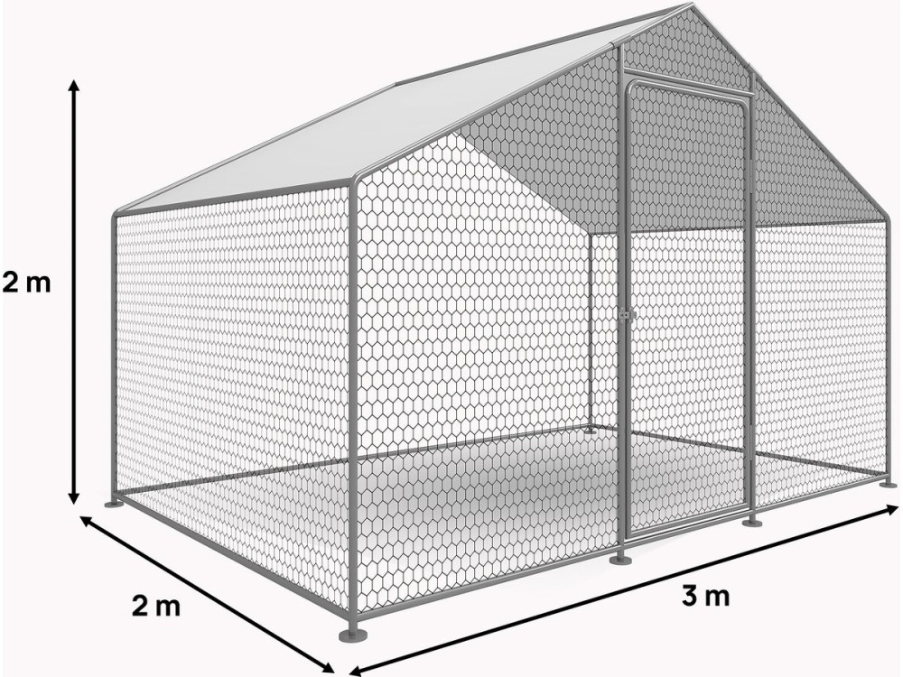Hühnergehege 6 m² mit Maschendrahtzaun 2 x 3 x 2 m aus verzinktem Stahl