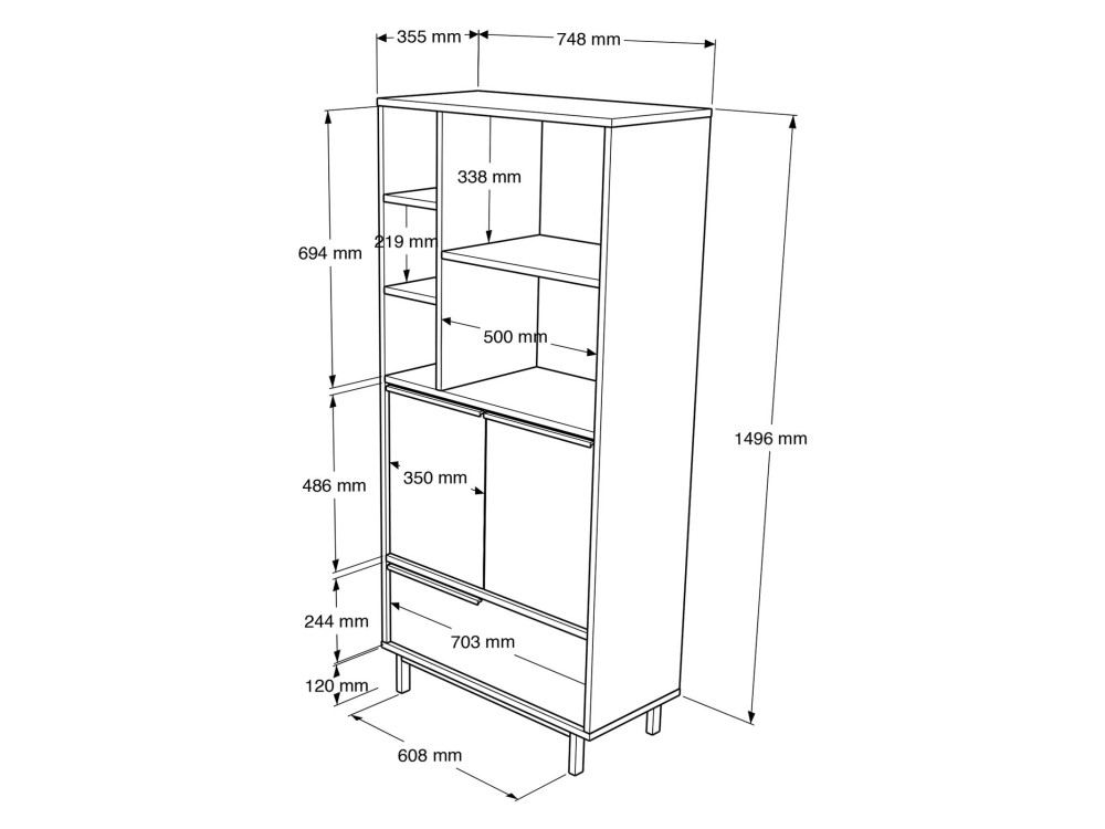 Holzschrank "Calvin" - 74 x 35 x 161 cm - Braun