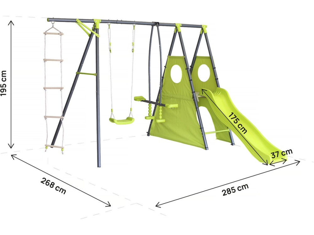 Metall-Spielgerüst mit Rutsche „Dany“ – 5 Klettergeräte – Grün