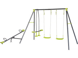 Spielgerüst aus Metall mit Wippschaukel „Basile“ – 4 Klettergeräte – Grün