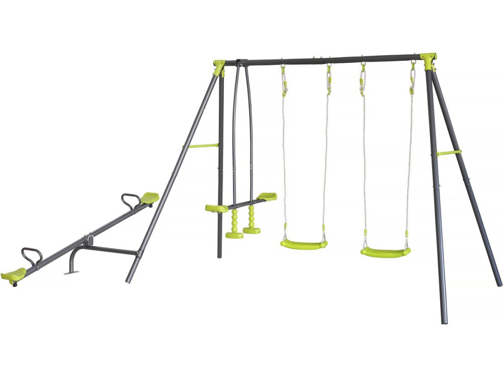 Spielgerüst aus Metall mit Wippschaukel „Basile“ – 4 Klettergeräte – Grün