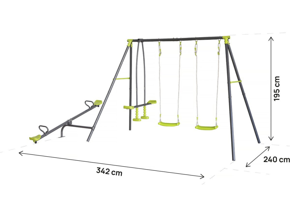 Spielgerüst aus Metall mit Wippschaukel „Basile“ – 4 Klettergeräte – Grün