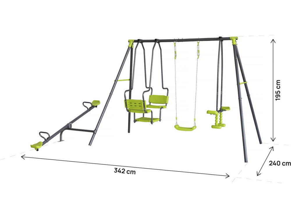 Spielgerüst aus Metall mit Wippe „Lenny” – 4 Klettergeräte – Grün