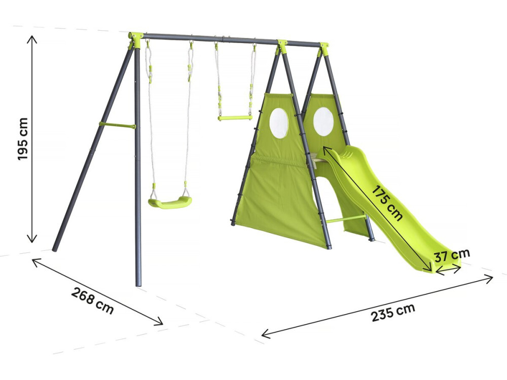 Klettergerüst aus Metall mit Rutsche "Kylian" - 4 Geräte - Grün