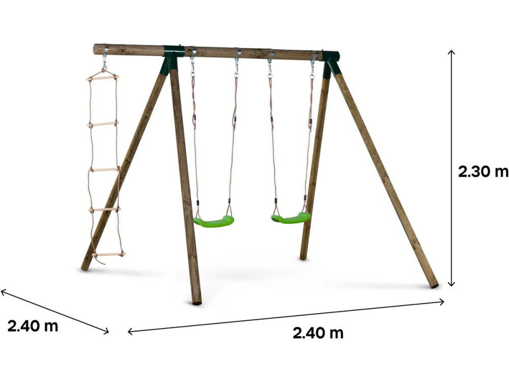 Holzschaukel "Timo" - Mit 2 Schaukeln und 1 Kletterleiter.