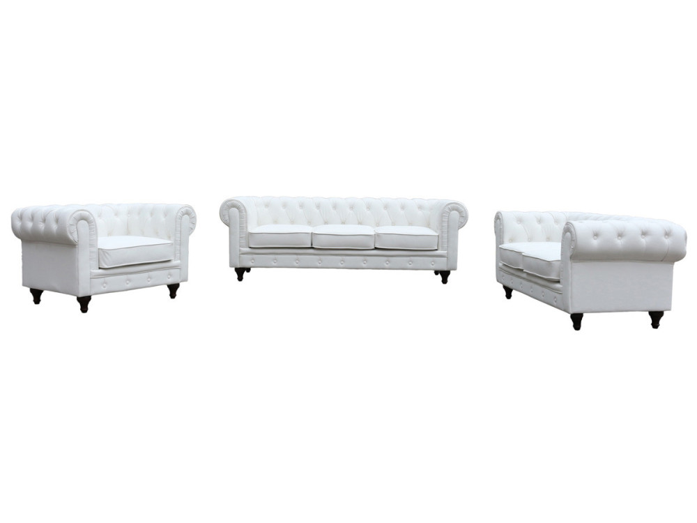 Chesterfield-Sofa "Aliza" - 208 x 82 x 70 cm - 3-Sitzer - Weiß