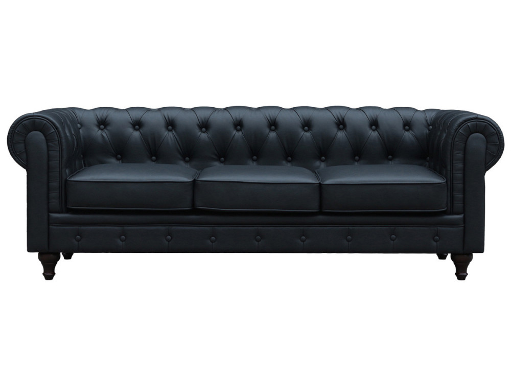 Chesterfield-Sofa "Aliza" - 208 x 82 x 70 cm - 3-Sitzer - Schwarz