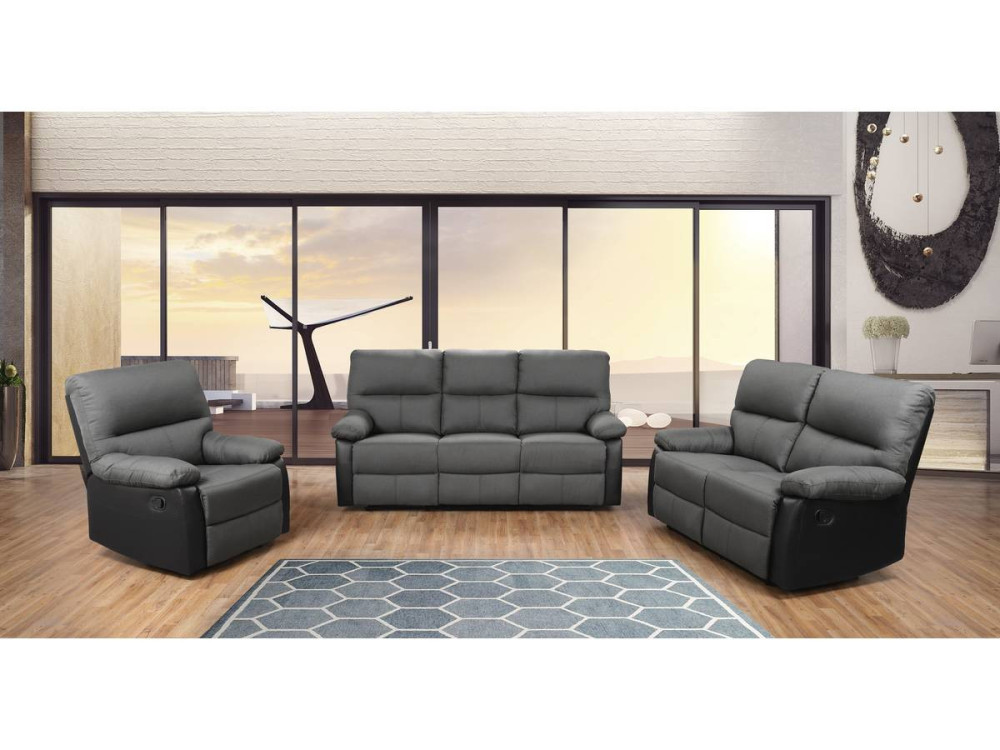 Relax-Sofa "Lincoln" - 147 x 89 x 103 cm - 2-Sitzer - Schwarz / Dunkelgrau