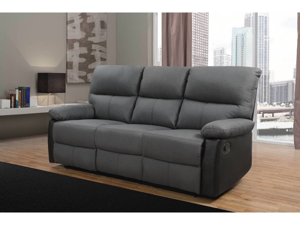Relax-Sofa "Lincoln" - 3-Sitzer - Schwarz / Dunkelgrau