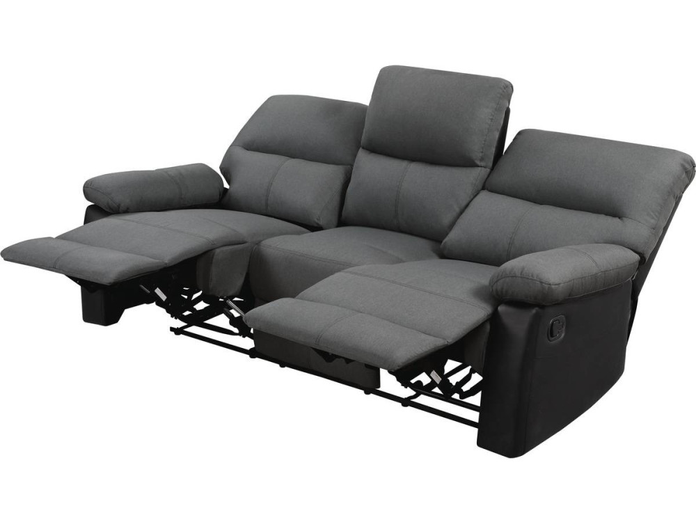 Relax-Sofa "Lincoln" - 3-Sitzer - Schwarz / Dunkelgrau