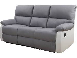 Relax-Sofa "Lincoln" - 197 x 89 x 103 cm - 3-Sitzer - Weiß / Hellgrau