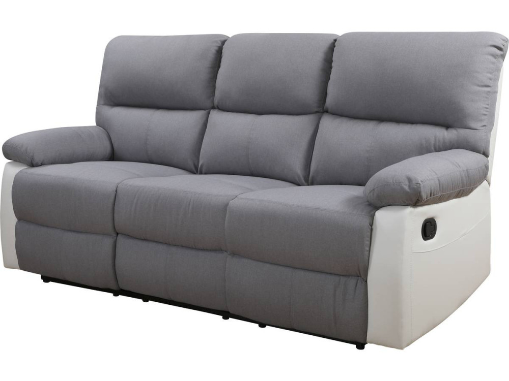 Relax-Sofa "Lincoln" - 197 x 89 x 103 cm - 3-Sitzer - Weiß / Hellgrau