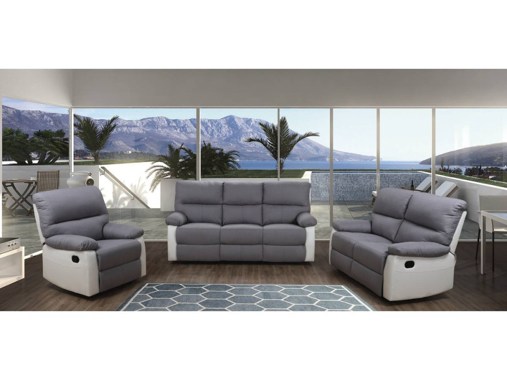 Relax-Sofa "Lincoln" - 197 x 89 x 103 cm - 3-Sitzer - Weiß / Hellgrau