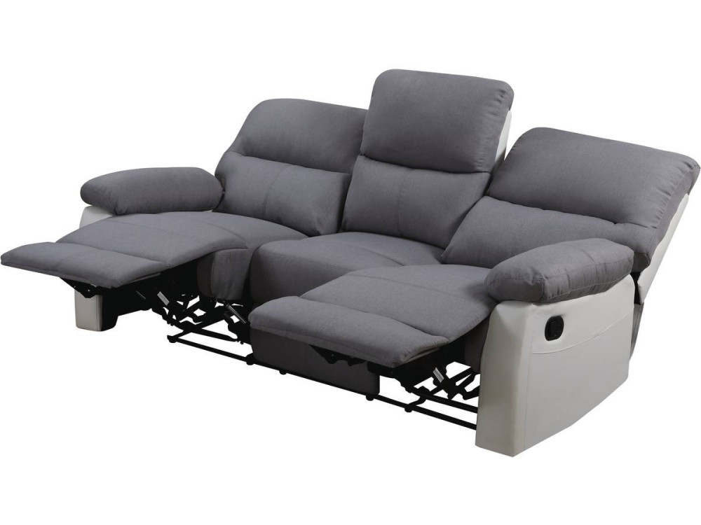 Relax-Sofa "Lincoln" - 197 x 89 x 103 cm - 3-Sitzer - Weiß / Hellgrau