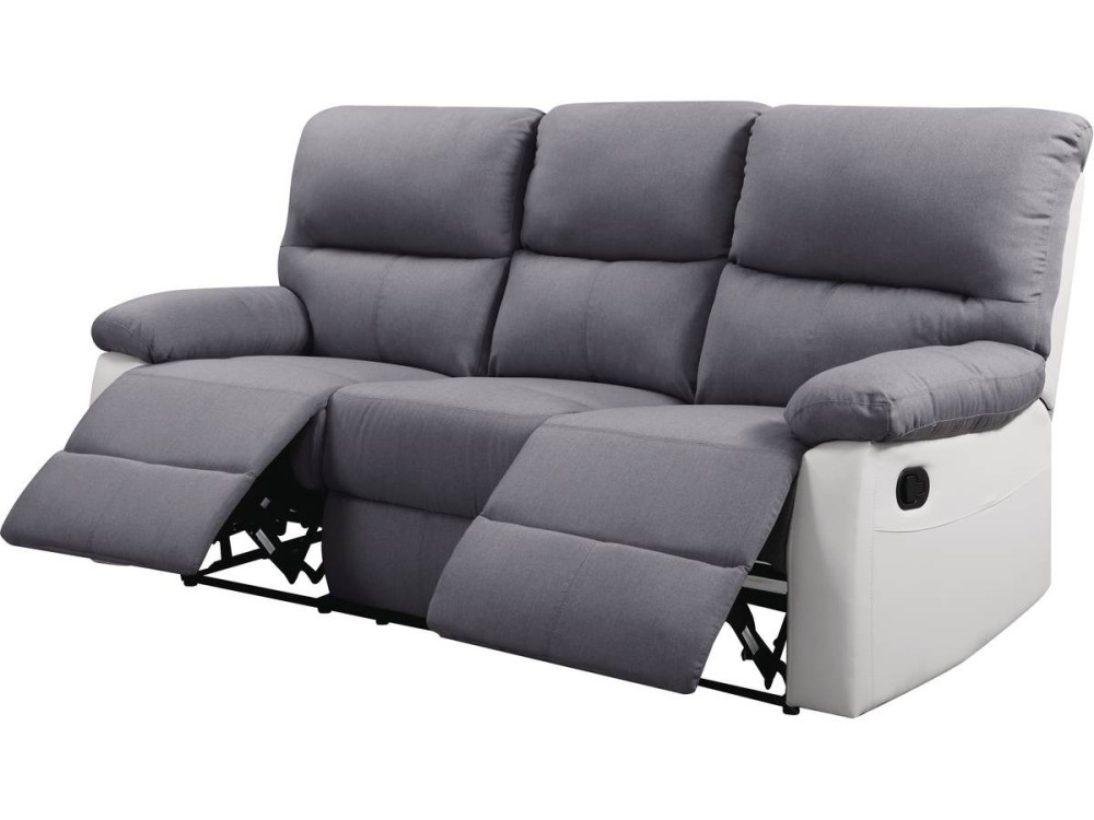 Relax-Sofa "Lincoln" - 197 x 89 x 103 cm - 3-Sitzer - Weiß / Hellgrau