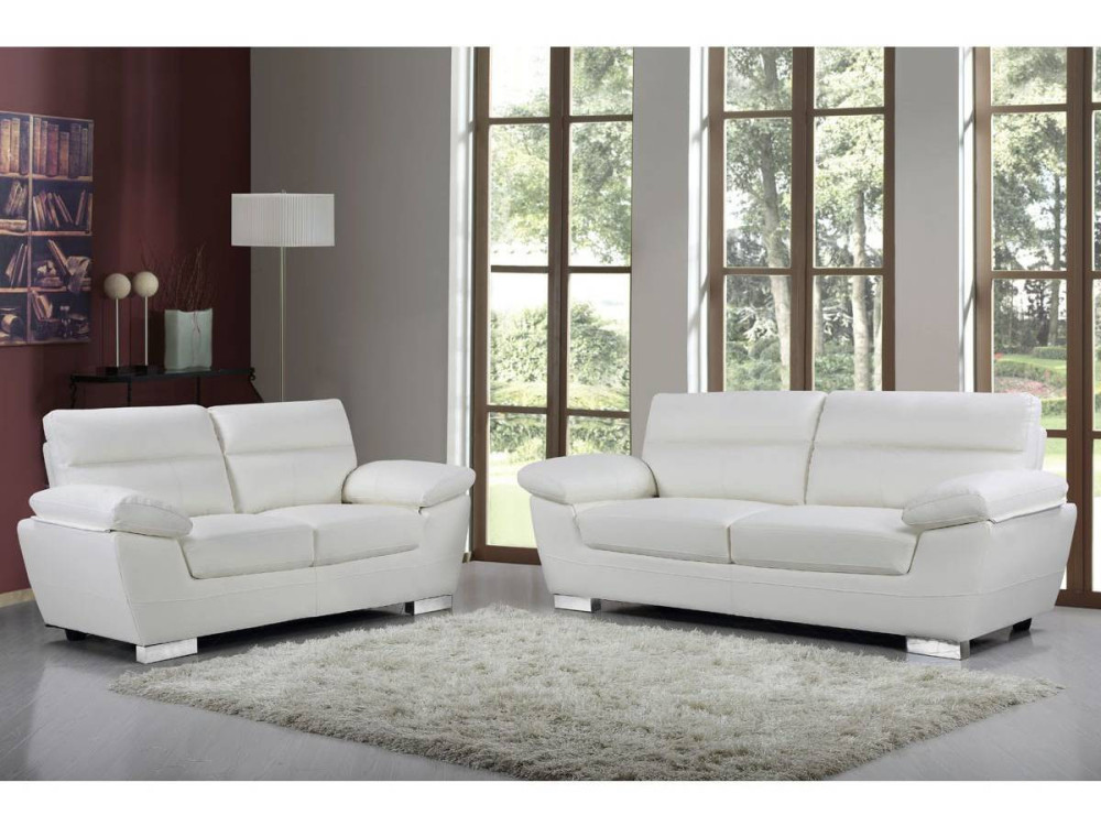 Ledersofa aus rekonstituiertem Leder und PVC "Dallas" - 210 X 88 X 90 cm - 3-Sitzer - Weiß