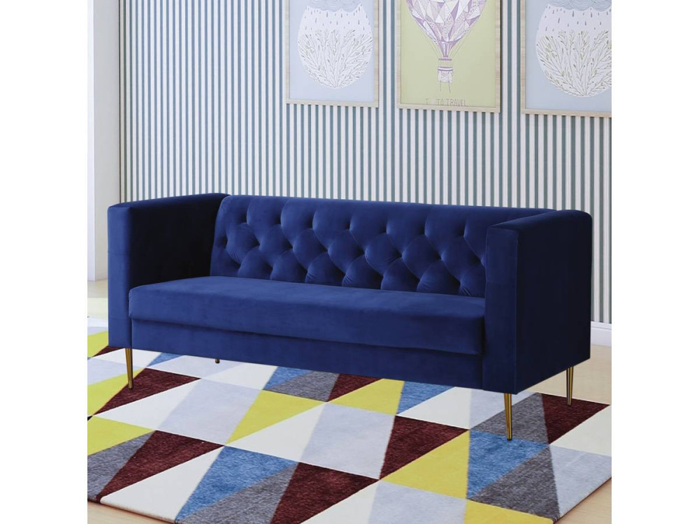 Couch aus Samt "Bruce" - 196 x 76 x 82 cm - 3-Sitzer - Dunkelblau