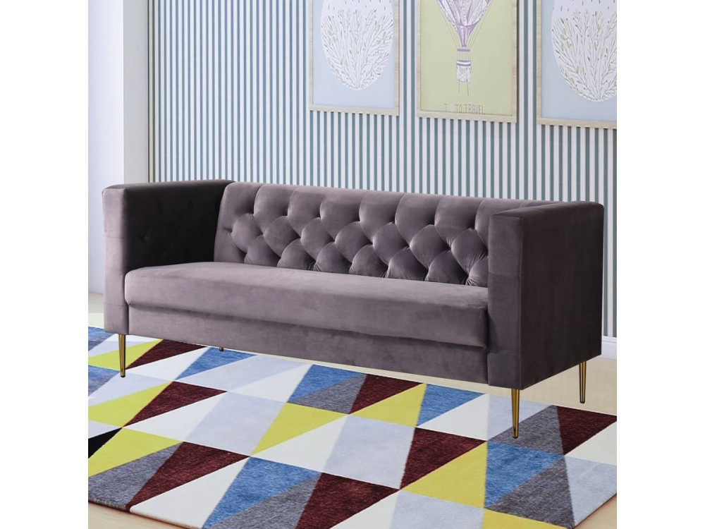 Couch aus Samt "Bruce" - 196 x 76 x 82 cm - 3-Sitzer - Grau