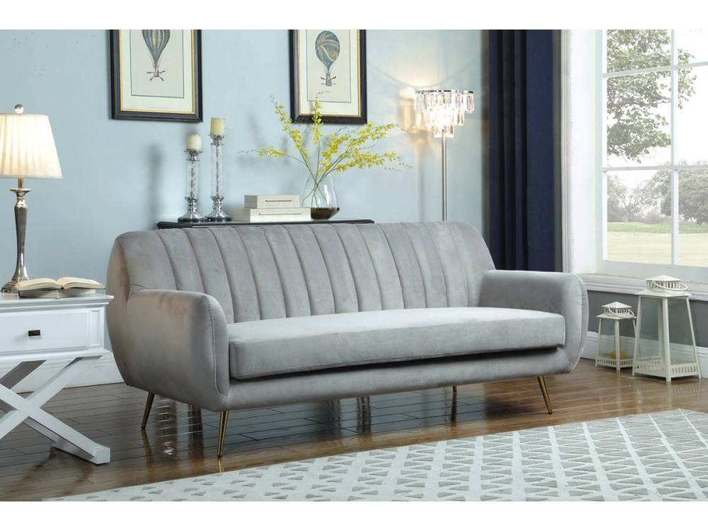 Sofa aus grauem Samt "Evans" - 195 x 84 x 82 cm - 3-Sitzer-Sofa