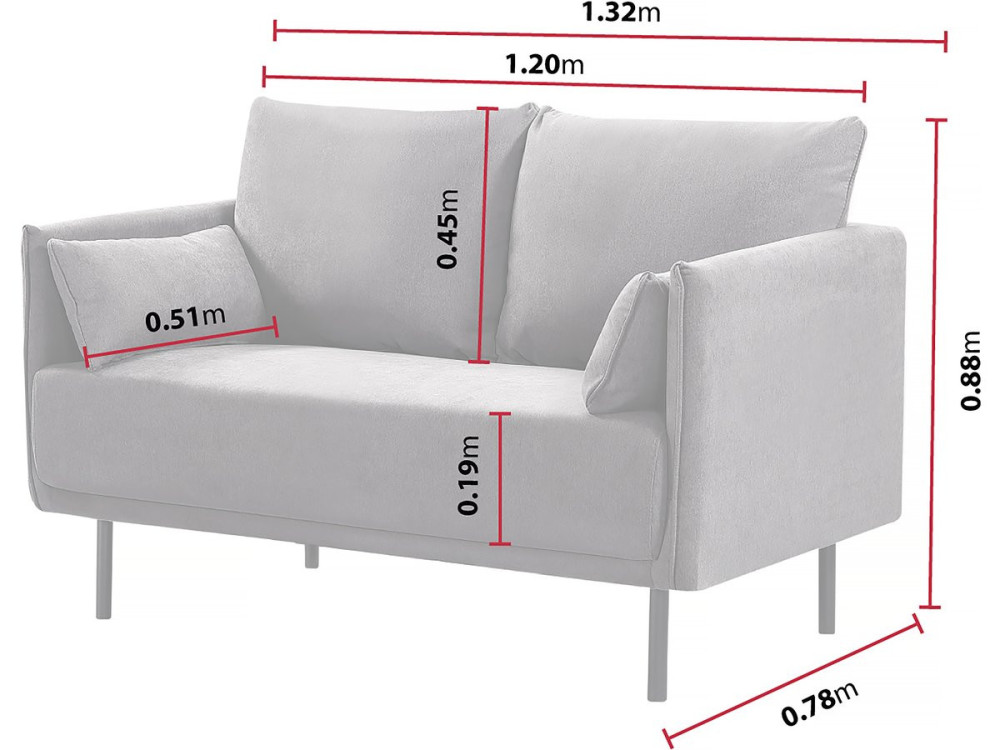 Sofa aus Stoff "Rudy" - 132 x 78 x 88 cm - 2-Sitzer - Dunkelgrau