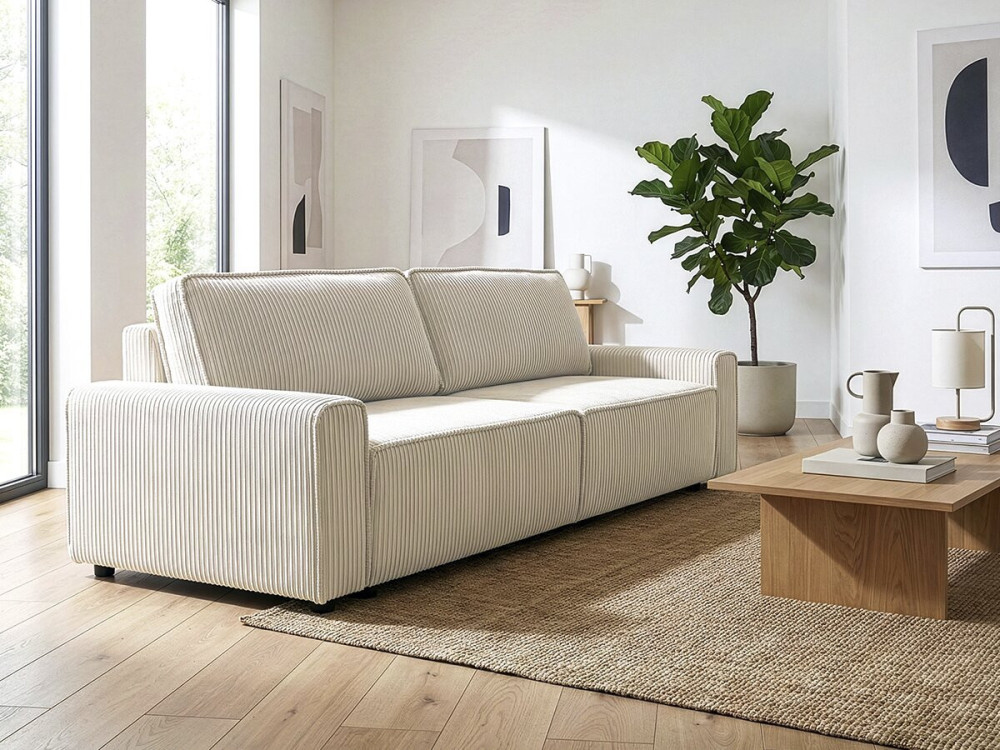 Sofa mit Schlaffunktion aus Cord "Montaigne" -- 3-Sitzer - Beige