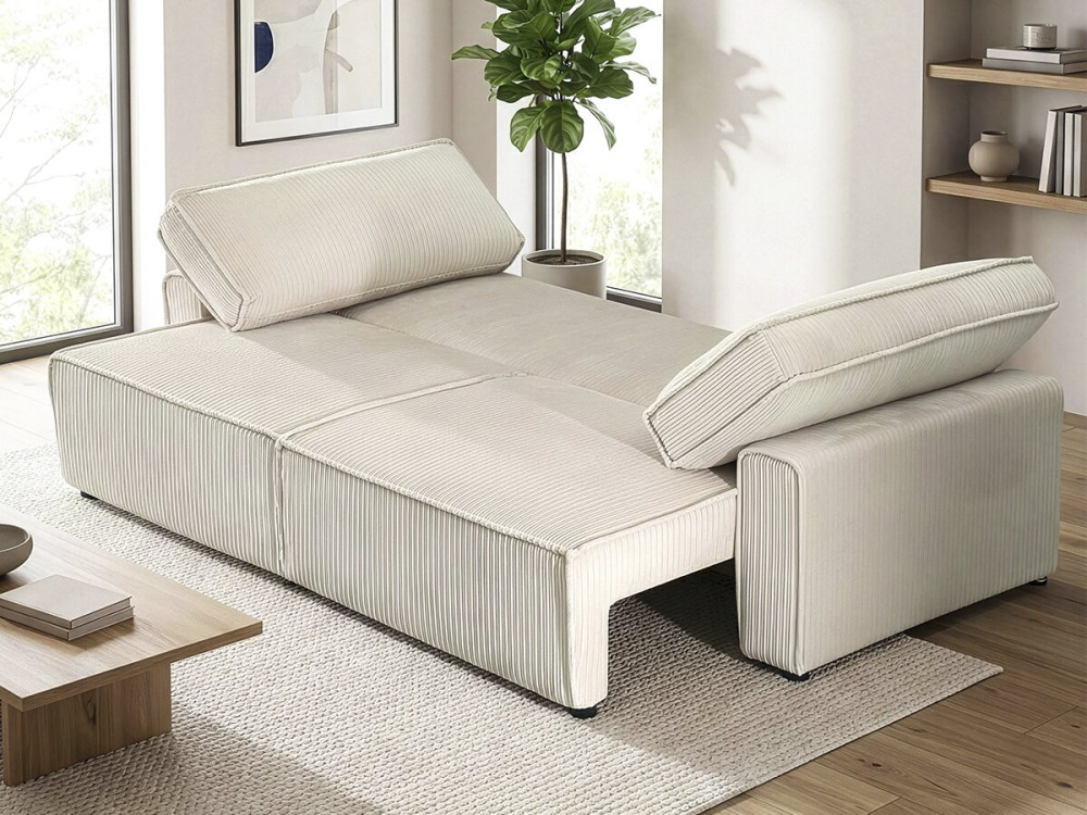 Sofa mit Schlaffunktion aus Cord "Montaigne" -- 3-Sitzer - Beige