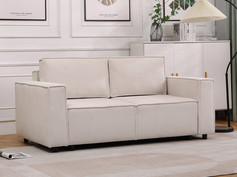 Sofa mit Schlaffunktion aus Cord "Montaigne S" - 3-Sitzer - Beige