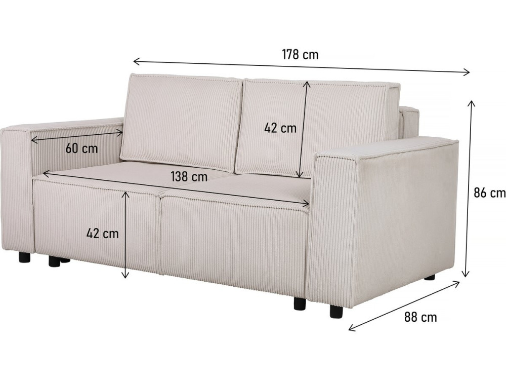 Sofa mit Schlaffunktion aus Cord "Montaigne S" - 3-Sitzer - Beige